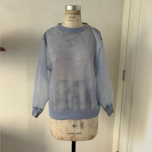 Baby Blue Uterque Mohair Sweater With Organza Sleeves Size Small